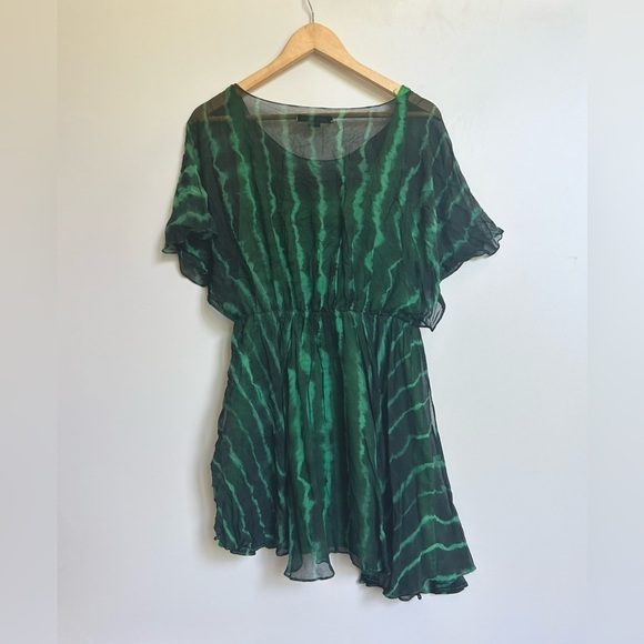Olive olivia silk  dress tunic green pattern print size small flowy - Picture 2 of 9